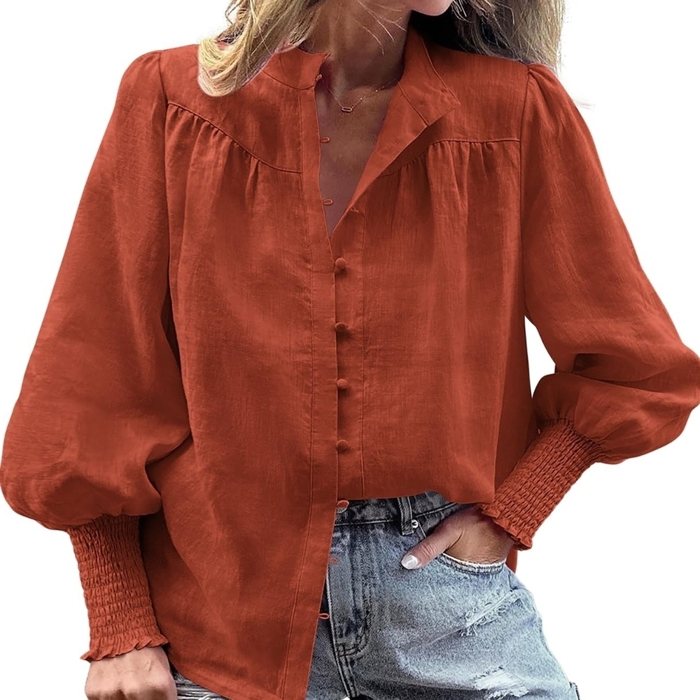 Women's Rust Button-Up Blouse